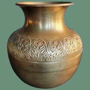 Vintage 1970s Solid Brass Kalash/Lota with Embossed Details from India